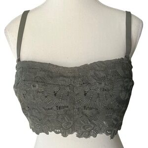 Aerie Olive Green Floral Lace Bandeau Bralette Adjustable Straps Large